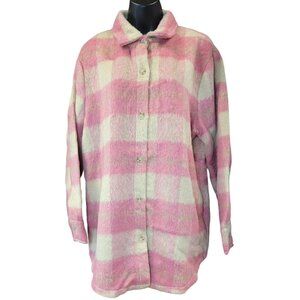Blue B Shacket Pink & Cream Plaid Pockets Lined Womens Large New with Tags